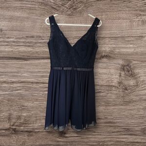 Mori Lee Elegant Blue Lace Midi Dress Size 14